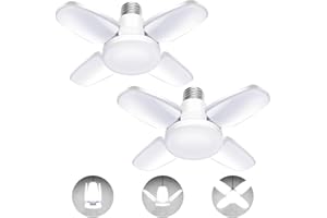 COOMOORS 2Pack LED Garage Light Bulb,Mini 50W LED Garage Ceiling Lights 4 Adjustable Panels,5000Lumen Garage LED Light Bulb,E26 6500K Daylight LED Shop Lights for Garage,Kitchen,Indoor,Living Room,Attic Light