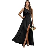 Dvdci One Shoulder Bridesmaid Dresses with Scarf Long Chiffon Pleated Formal Evening Gowns with Slit