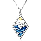 PELOVNY Ocean Wave Necklace for Women 925 Sterling Silver Whale Tail Pendant Beach Nature Jewelry Gifts for Mom Daughter Ocean Lovers