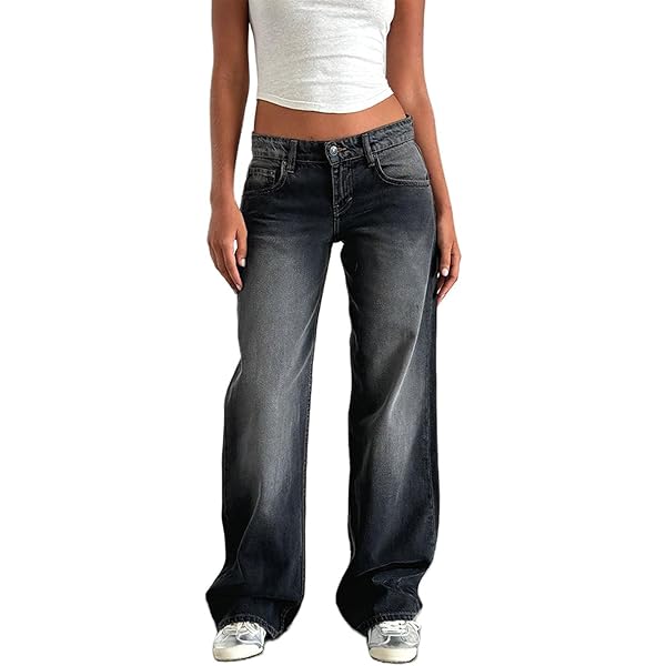 Barrel - Jeans Para Mujer, Pantalones De Pierna De Barril, Tiro Medio, Pierna Ancha, Pantalones De Mezclilla Retro Holgados Vintage De Cintura Alta, Negro