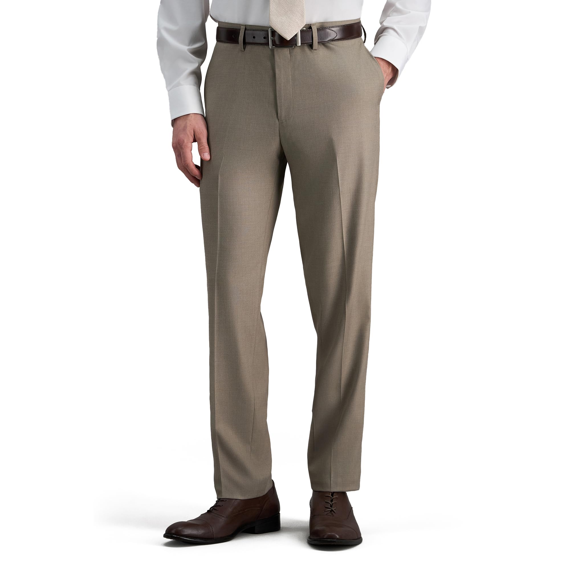 Haggar Men's JMH Premium Stretch Slim Fit Flat Front Dress Pant Oatmeal Image