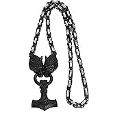 OIDEA Viking Mjolnir Necklace for Men with Wolf Head King Chain, Stainless Steel Viking Amulet Thors Hammer Necklace Pendant Norse Pagan Jewelry