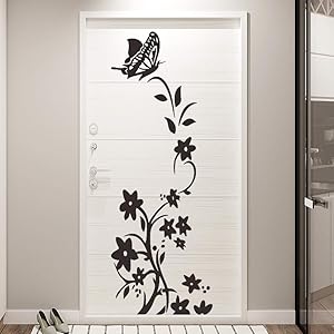 Supzone Flowers Vine Wall Decals Black Flower String Wall Stickers Butterfly Wall Decor Removable Vinyl DIY Home Wall Art Stickers for Bedroom Living Room Sofa Backdrop TV Wall Decoration