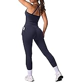 RXRXCOCO Cross Back Workout Sets for Women 2 Piece Padded Tank Tops Hidden Scrunch Leggings Gym Outfits with Pockets