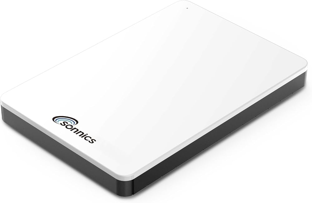 Sonnics 500GB White External Portable Hard Drive USB 3.1 Type C PC Mac TV