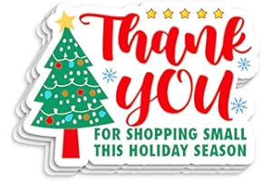 GENERIC 200 PCS Christmas Business Packaging Stickers,Thank You for Shopping Small This Holiday Season Sticker for Envelopes Shipping Boxes Product Packaging