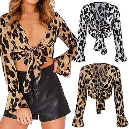Tie Knot Up Shrug Front Cropped Bolero Shrugs Leopard Cardigan Wrap Women's Ladies Long Full Sleeve Open Top