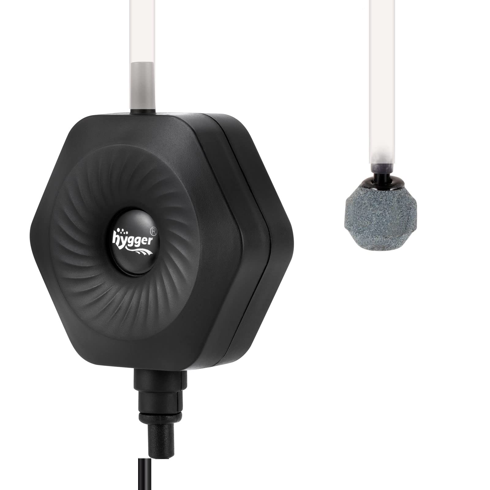 hygger Aquarium Mini Air Pump, Ultra Silent 1.5 W Nano Aquarium Air Pump with Bubbler Oxygen Aeration Pump with Air Stone Hose Suction Cup for 0.5-15 Gal Fish Bowl