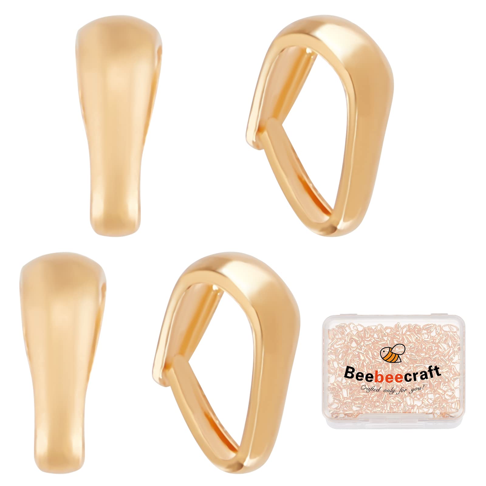 Beebeecraft 1 Box 300Pcs Gold Snap on Bails 18K Gold Plated Brass Pinch Clip Clasp Necklace Clasps Pendant Charm for Jewellery DIY Craft Making