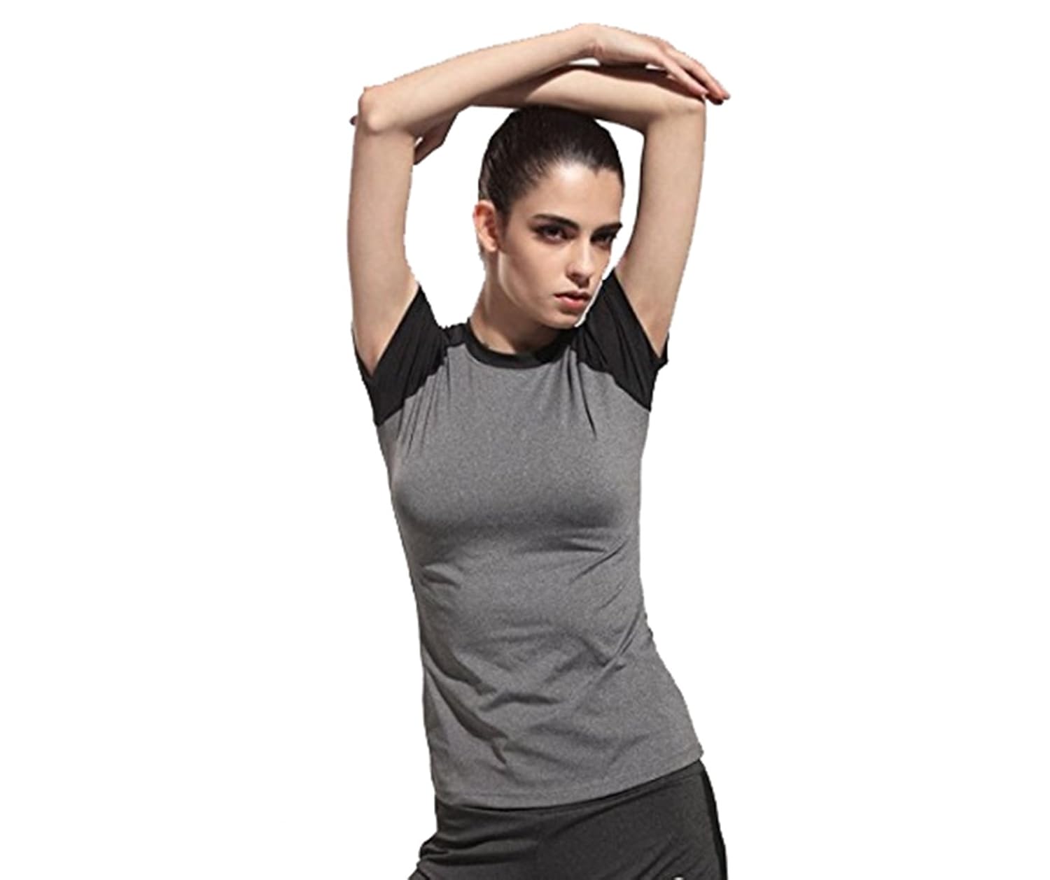 women black and grey stretchable gym yoga activewear sportwear tshirt.premium quality fabric