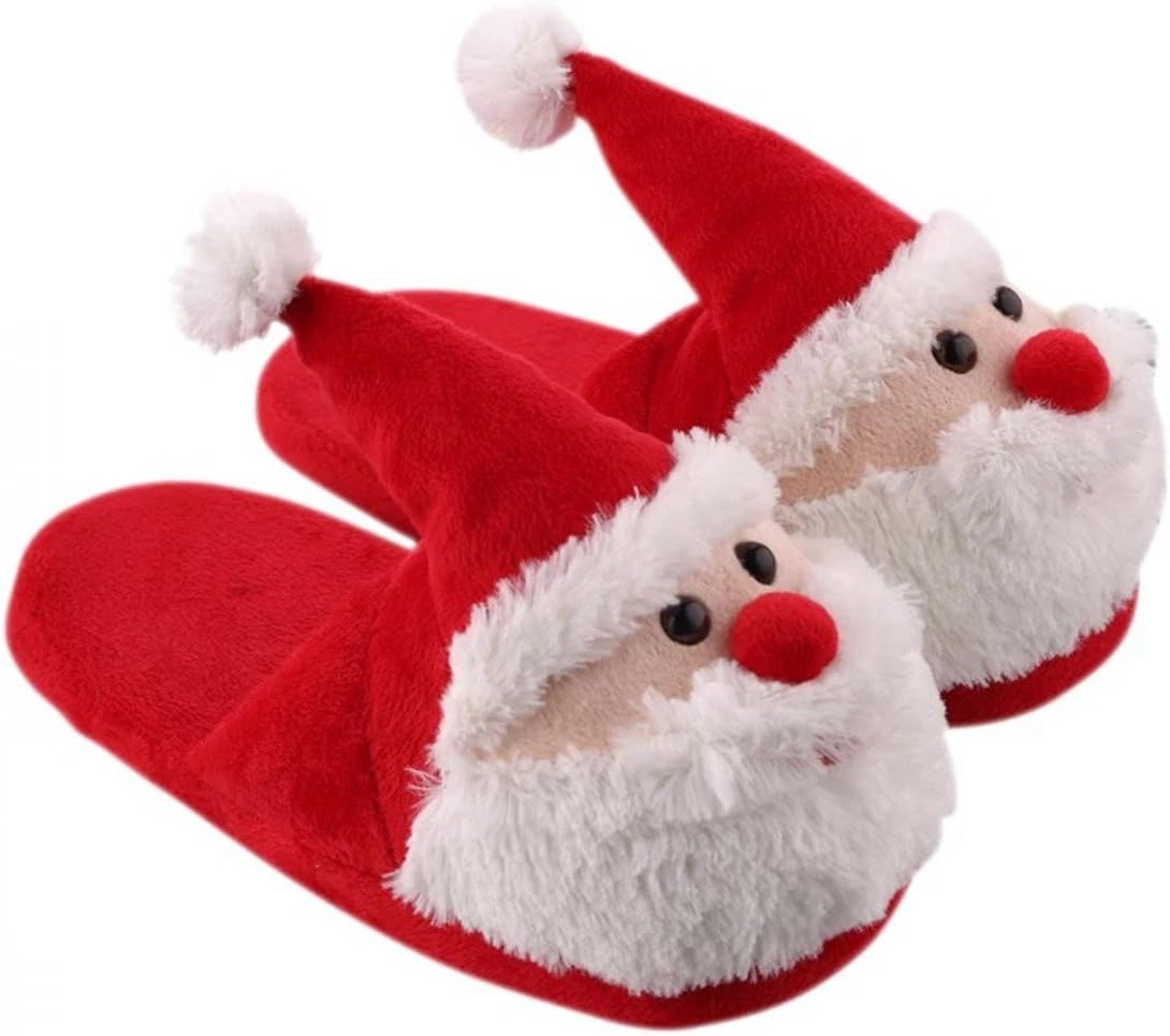 ChicPro Cozy Christmas Santa Plush Slipper Memory Foam Non Slip Warm Household Slippers for Kids & Adults
