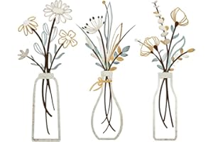 Meiguihai 3 Pcs Metal Flowers Wall Art Rustic Farmhouse Decor,Natural Theme Sculptures Hanging,Rustic Farmhouse Decor Beige M