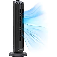 Amazon Basics 28" 60-Degree Oscillating Tower Fan with Powerful Airflow for Bedroom, Living Room, Office, 3 Speeds, Mechanica