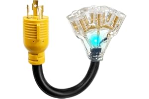 WYM WORLD NEMA L5-30P Male to 3X 5-15R/5-20R Female Generator Distribution Adapter 3 Prong 30 Amp to 15 Amp/20Amp with Lighted Power Indicator,STW 10 AGW 1FT