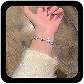 Ximdble Vintage Crystal Tennis Chain Bracelet Cz Square Bangle Cuff Rhinestone Hand Silver Sparkly Jewelry for Women