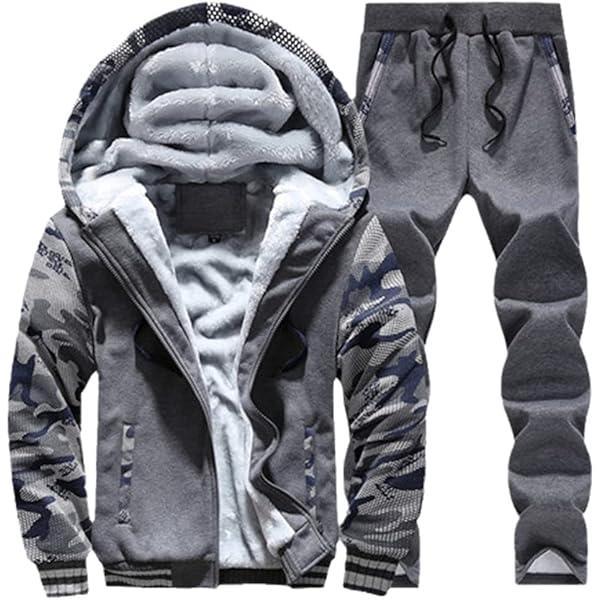 Winter Tracksuits Men Set Thick Fleece Hoodies+Pants Suit Zipper