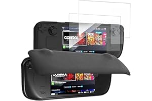 KMCIA Flip Cover for Steam Deck with 2 Pack Screen Protectors, Slim Protective Case with Magnetically Detachable Front Cover & Anti-Slip Thumb Caps Compatibe with Steam Deck -Black (Flip)