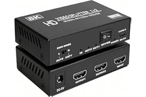 8K hdmi Splitter 1 in 2 Out, 1x2 hdmi 2.1 Splitter 8K@60Hz 4K@120Hz,48 Gbps,EDID,Auto Down Scaler,HDCP 2.3,VRR,HDR10+,3D,Only