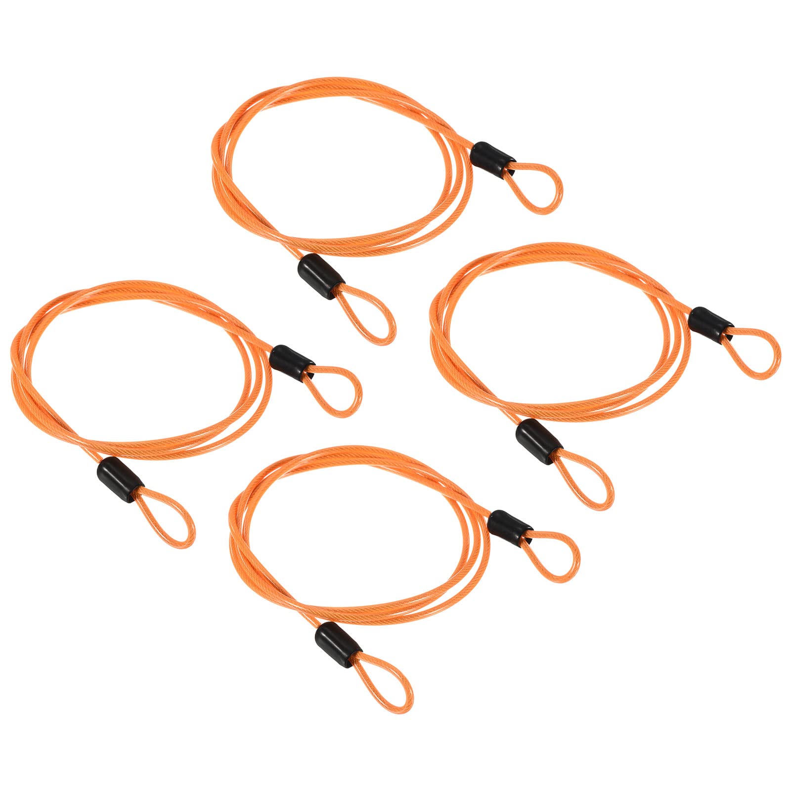 PATIKIL Security Steel Cable 2.5mm x 1m/3.28ft Coated Luggage Lock Wire Rope with Double Loop Orange 4 Pack