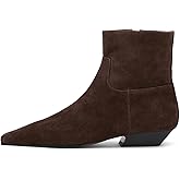 KysBloes Women Square Toe Ankle Boots Low Heel Brown Suede Booties Flats Winter Shoes Comfortable Side Zip Short Boots(Brown-seude,US size 11)