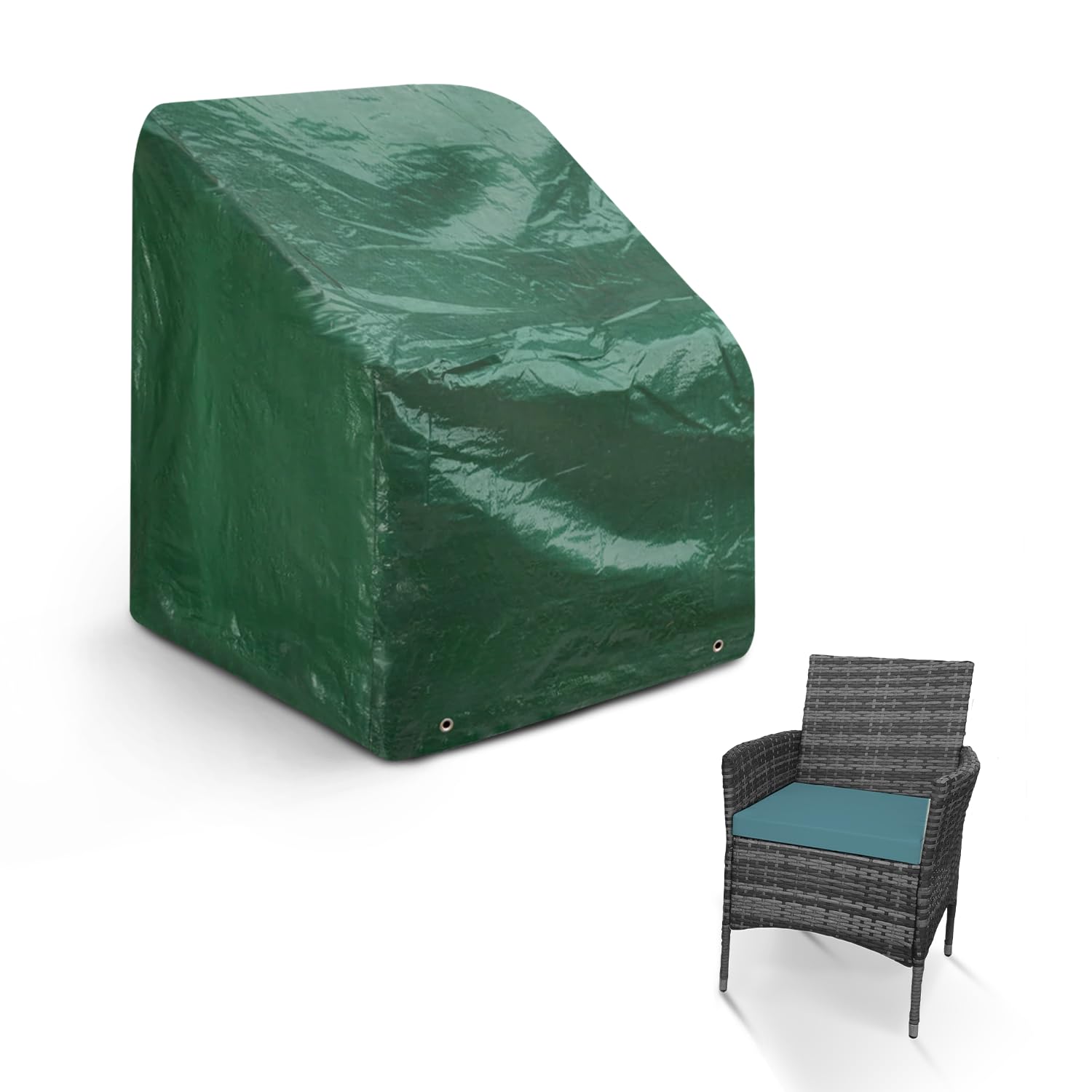 KEPLIN Garden Chair Cover, Outdoor Patio Chair Waterproof Cover for Storage, Heavy Duty, All Weather Green Polyethylene Furniture with UV Protection 107×68×61cm