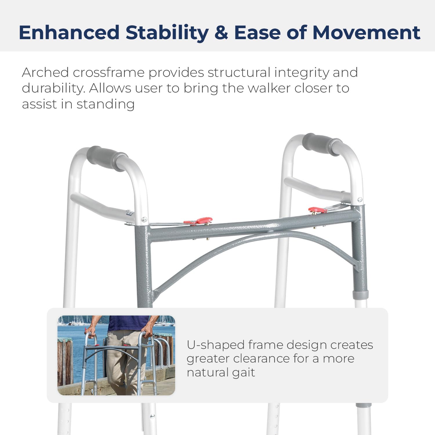 Mua 102101 2Button Folding Walker with Wheels, Rolling Walker, Front