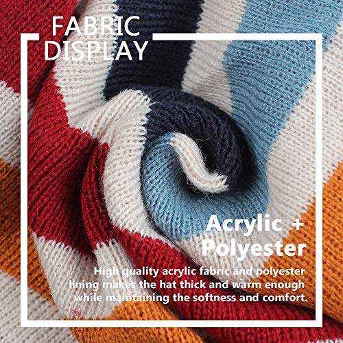 Knit Striped Baby Hat Scarf Set Winter Warm Boys Girls Beanie Fleece Lining Toddler Kids Hat with Pompom (Navy Striped, M)