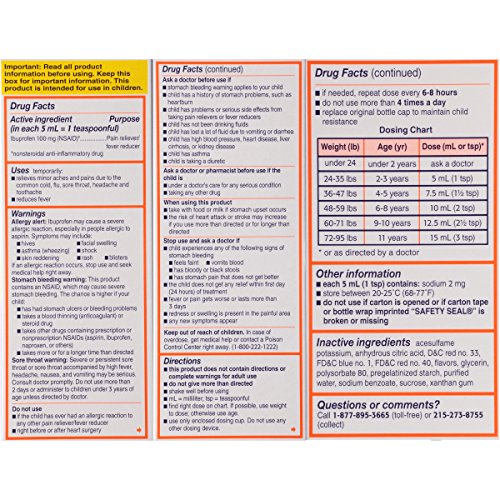 Children's Motrin Oral Suspension, Pain Relief, Ibuprofen, Grape Flavored, 4 Oz - Thumbnail 2