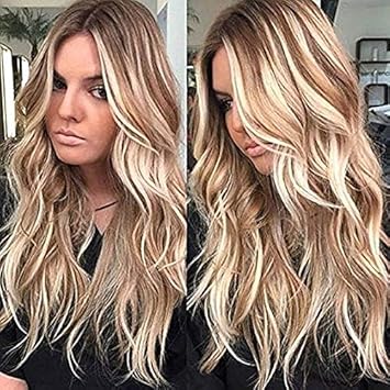 Pink Blonde Gradient Long Curly Synthetic Wig For Women Wavy Hair