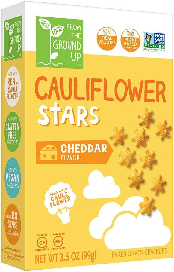 Real Food From the Ground Up Cauliflower and Butternut Squash Crackers - 6 Pack (CAULIFLOWER, Stars-Cheddar)