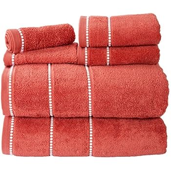 Luxury Cotton Towel Set- Quick Dry, Zero Twist and Soft 6 Piece Set With 2 Bath Towels, 2 Hand Towels and 2 Washcloths By Lavish Home (Brick / White)