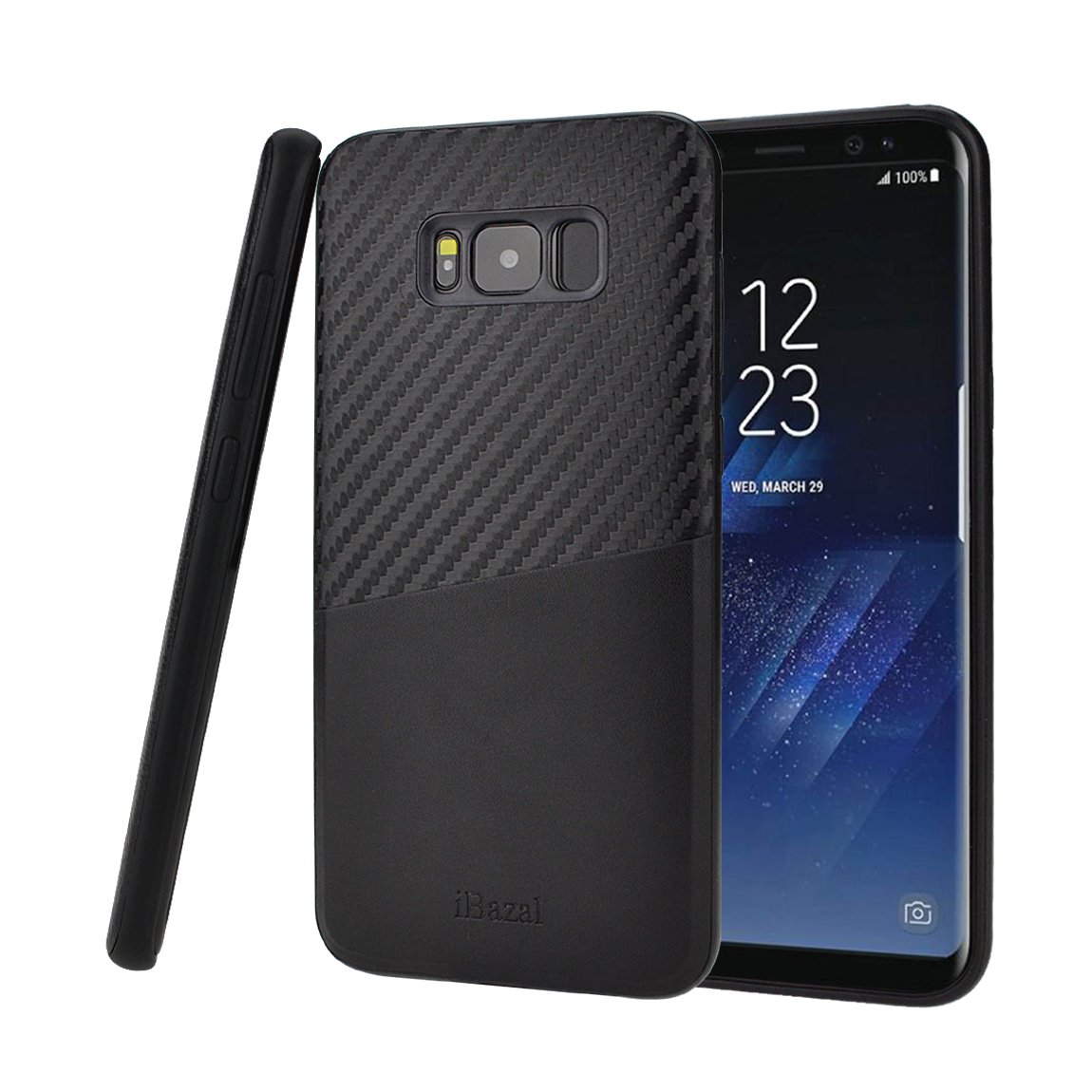 Galaxy S8 Plus Case, iBazal Card Holder Bumper Case with Carbon Fiber Design, PU Leather Back Cover Case for Samsung Galaxy S8 Plus / S8+ (2017) - Black