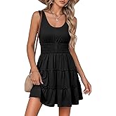 Dokotoo Womens Summer Dresses 2026 Sleeveless Button Down Smocked Empire Waist Ruffle Tiered Casual Swing Mini Dress