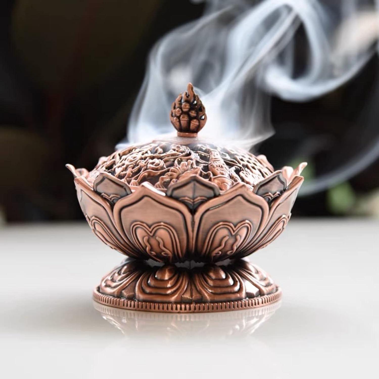 Jadeshay Incense Burner,Cone Incense Holder Lotus Incense Smoke Cone Aroma Burner Holder,Home Office Spa Incense Burner Holder,for Incense Cones Sticks (Red bronze)