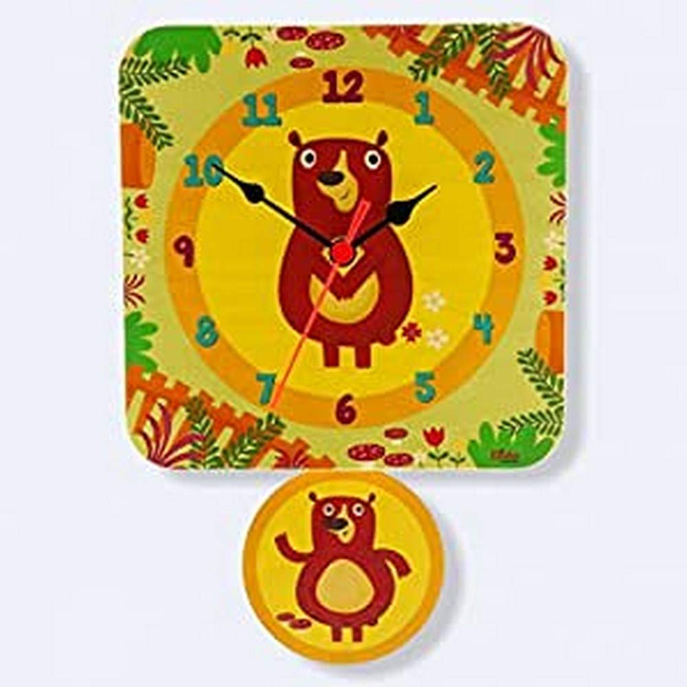 Dida - Pendulum clock from the wall for the children's room, wood decorated with a nice couple of teddy bears.