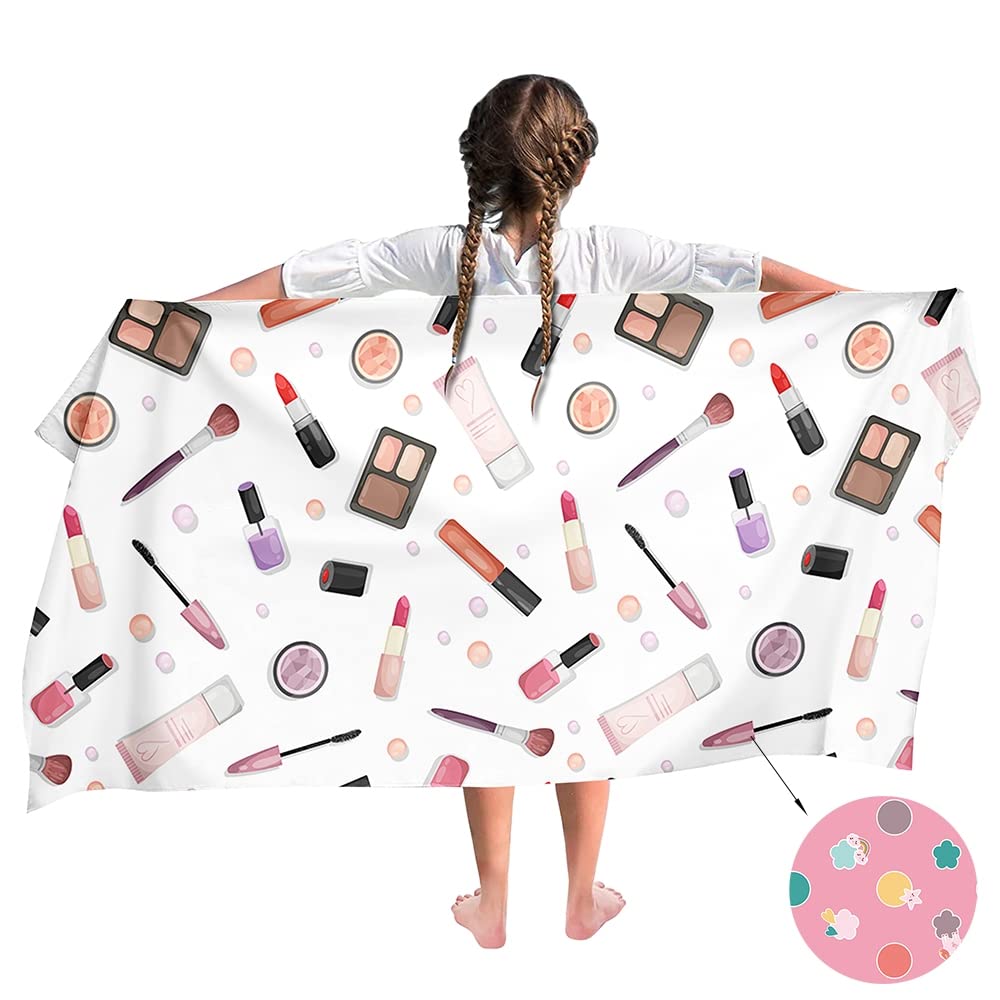 Ulticool Microfibre Children's Towel 140 x 70 cm – Make-Up Unicorn – Lightweight Travel Towel Quick-Drying Bath Towel Beach Towel Microfibre – Travel Beach Sports Child Girl