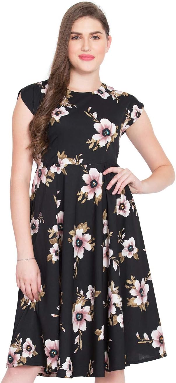 RUDRAKRITI Women Crepe fit and flary Knee Length Dress
