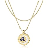 LETFLY Zodiac Layered Gold Necklaces for Women, Layered Snake Chain with Adjustable Cubic Zirconia 18K Gold Plated Octagon Shaped Pendant Necklace for Womens Jewelry Gifts