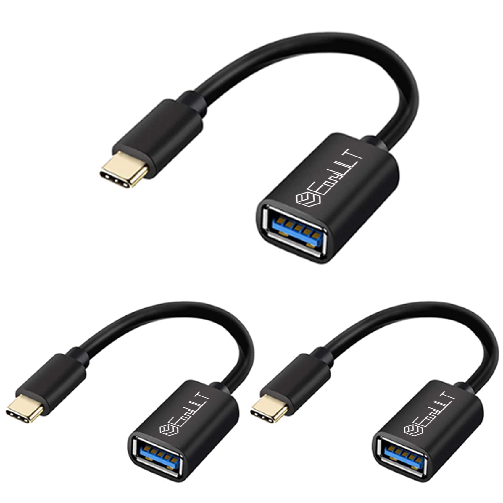 EasyULT USB C to USB 3.0 Adapter[3 Pack], Type C Male to USB 3.0 A Female OTG Cable, Compatible for MacBook Pro 2018, Samsung Galaxy S20 Note 10 S8 S9, Huawei P30 and More Type-C Devices-Black