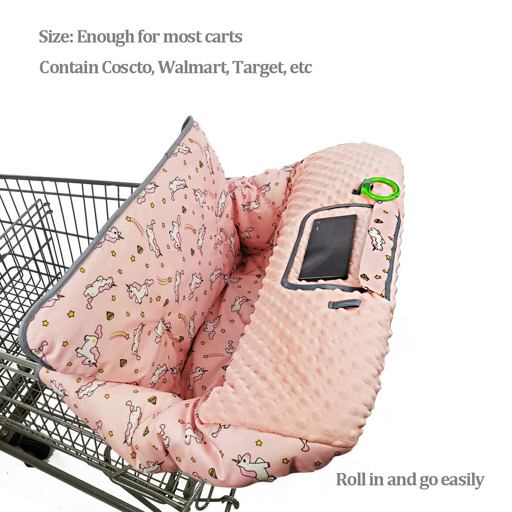 Shopping cart Cover for Babies-high Chair Cover, Dotted Minky Touching, Multi in 1 Design, 360 Full Protection, roll in and go, Universal fit, Pink Unicorns