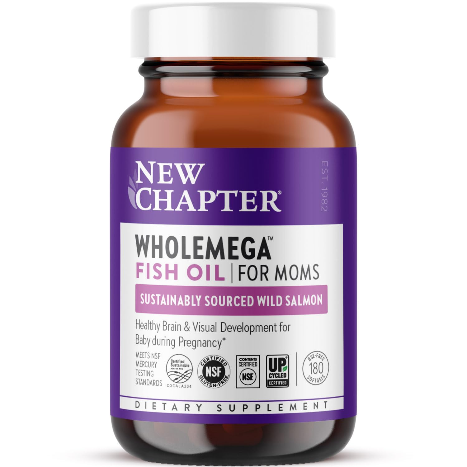 New Chapter Wholemega for Moms Fish Oil Supplement, Tiny Capsules, 2000mg per Serving, Prenatal DHA with Omega-3 + Vitamin D3 for Prenatal & Postnatal Support, 500mg Each - 180 Count Image