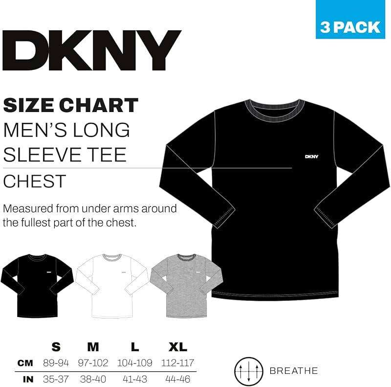 Hombres Camiseta de Manga Larga Negro/Blanco/Gris Paquete de 3 Medio