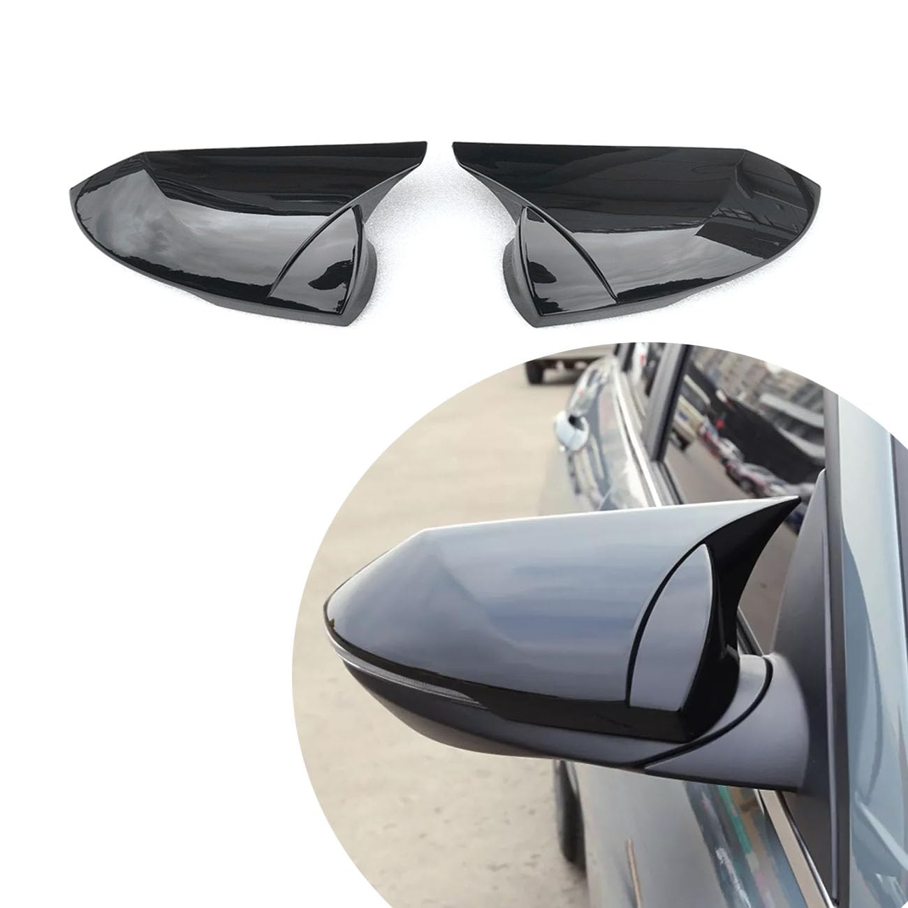 Photo 1 of 1 Pair Ox Horn Rear View Side Mirror Cover Caps Compatible with Hyundai Elantra 2021-2024 (Glossy Black)