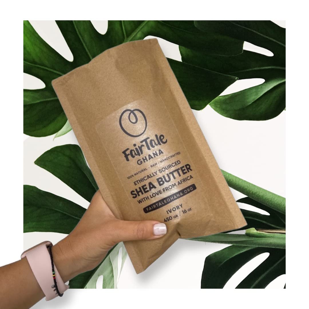 FairTale GHANA Raw African Shea Butter 16 oz / 450 gr. Wild harvested, Ethically sourced, 100% Natural, Unrefined, Plant Based, Vegan, Ivory
