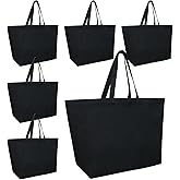 Sweetude 6 Extra Large Canvas Tote Bags Black XL Heavy Duty Grocery Beach Totes 28 x 8 x 16 Inch Reusable Oversized Big Shopping Bags with Handles