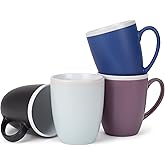 Elanze Designs Solid Color Cool Green Blue Purple 16 ounce Matte Ceramic Mugs Assorted Set of 4