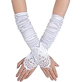 GHGMAO Long Fingerless Satin Gloves, Opera Tea Party Gloves for Women, Bridal Wedding Prom Long Glove Costume Accessories