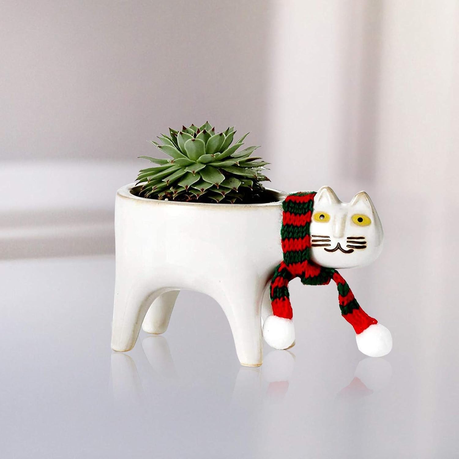 Sunnyushine Cat Planter,Ceramic Animal Succulent Planter Pots Gift, Ceramic Garden Pots Cute Cat Succulent Planter Plant Container - Image 5