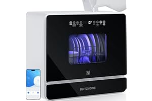 BLITZHOME WiFi Countertop Portable Dishwasher, Smart 9 Programs, 167℉ High-Temp, 360° 3Spray, 24H Timing, Hot Air Drying, Air Refresh, Baby-Care, LED Light, 5.2L Built-in Water Tank for Apartments RVs