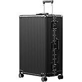 AnyZip Luggage PC+ABS Aluminum Frame Zipperless Checked Luggage Hard Shell Suitcase with TSA Lock Double Spinner Wheels 28 Inch Black